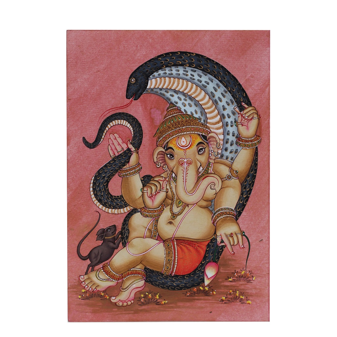 Naga Ganesha Divine Painting – Lord Ganesha with Serpent Canopy Spiritual Wall Art
